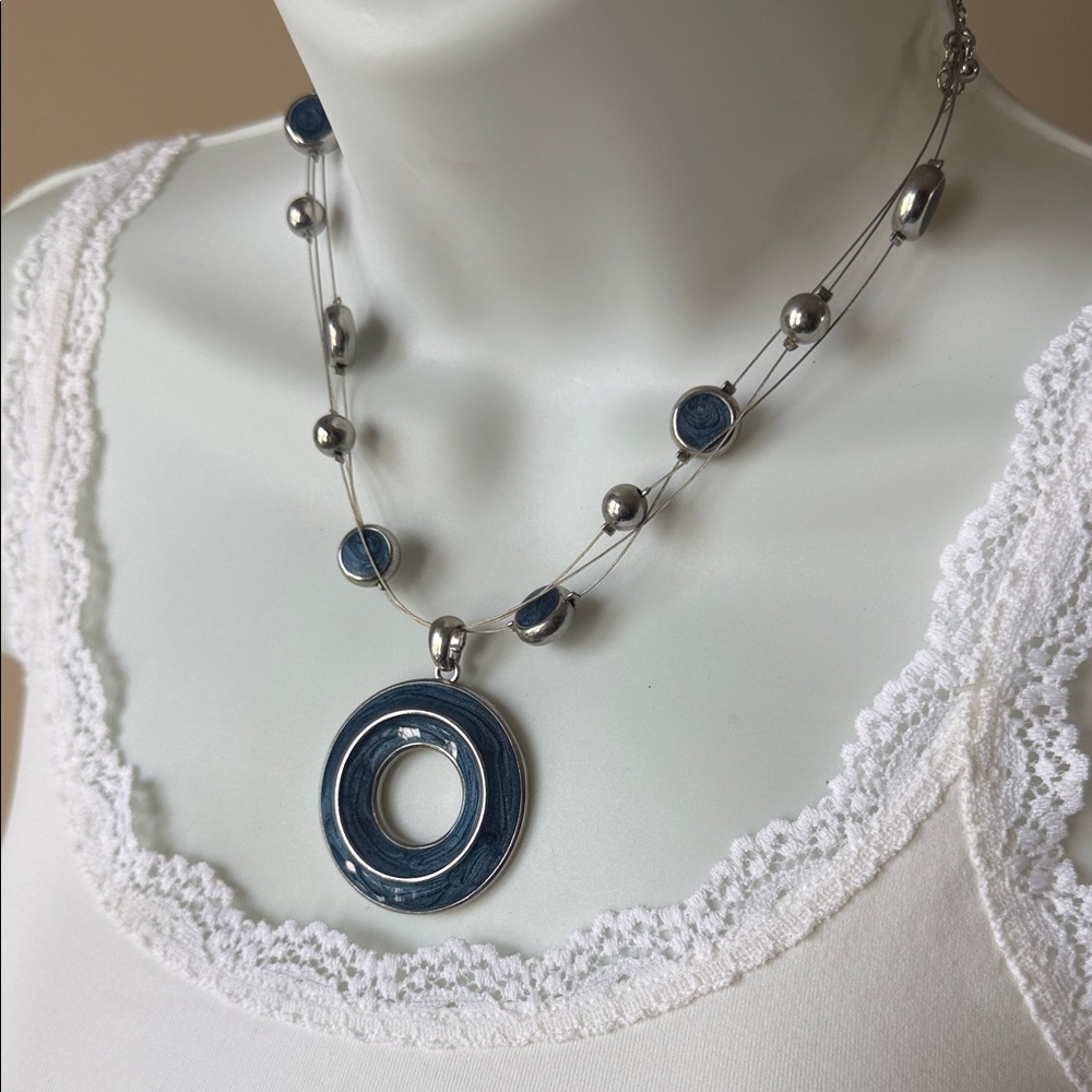 New York & Co Elegant Blue and Silver Necklace